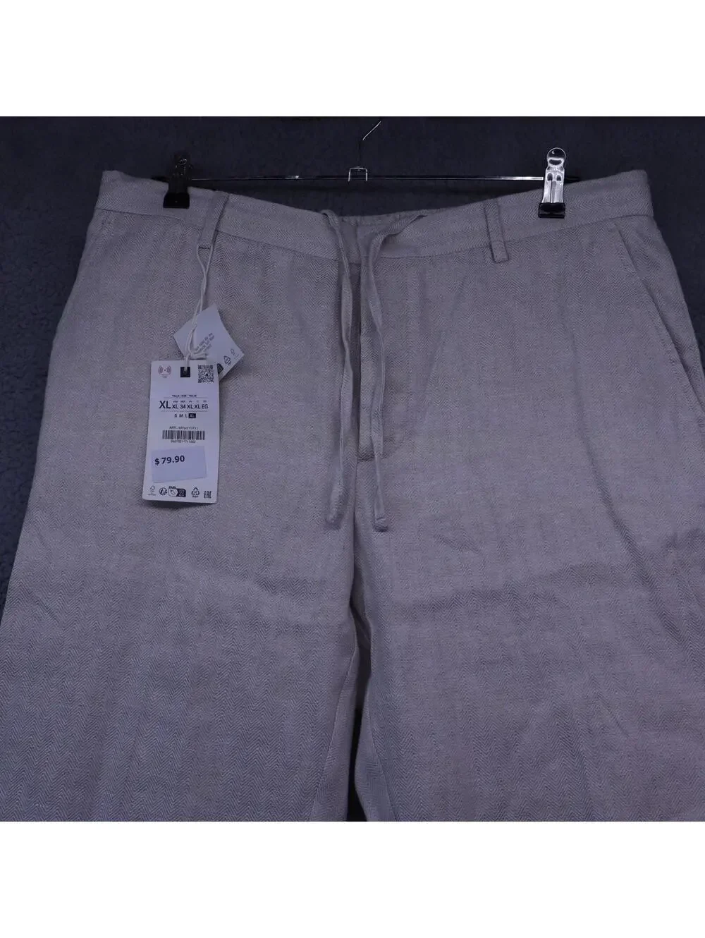 Zara Pants 100% Linen New Beige Sz XL NWT Straight Leg